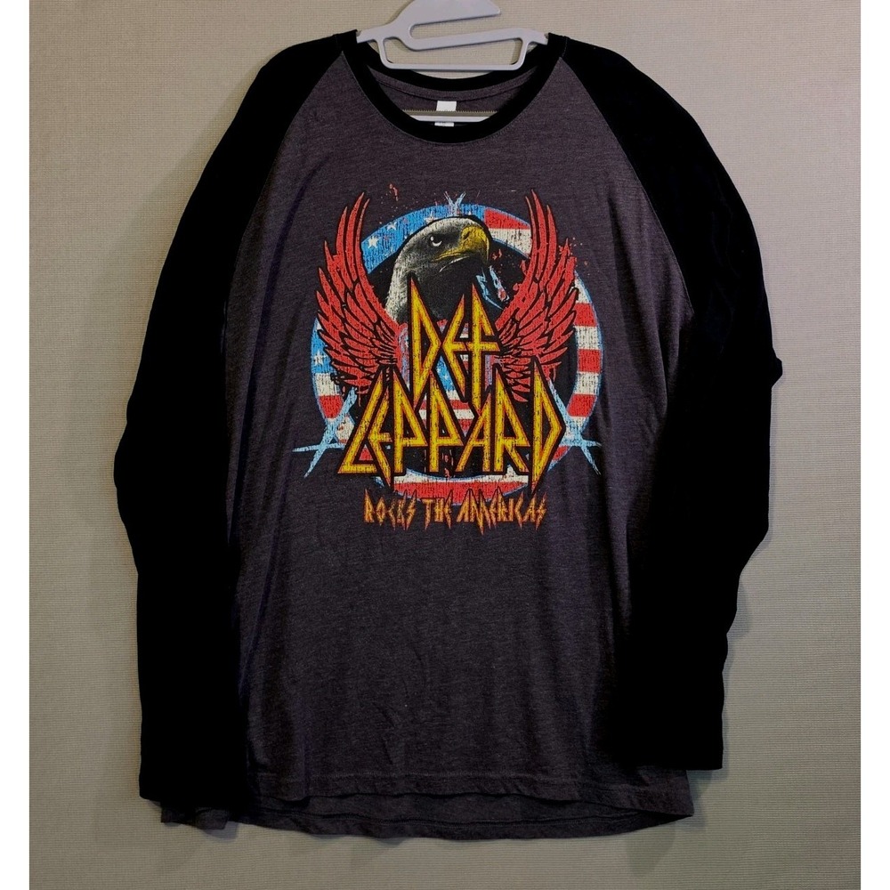 Def Leppard Rock Till America 2014 Raglan Band Tee Unisex 2XL Pima AOP Tee